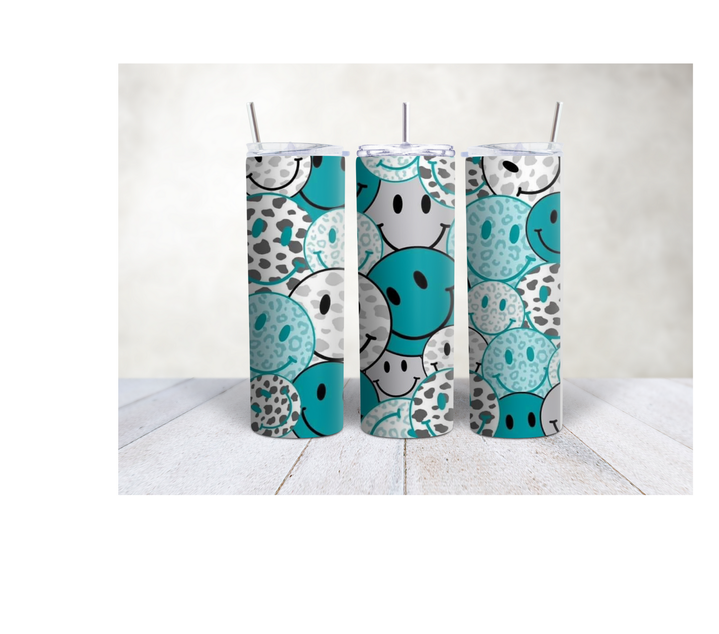 20oz Blue & Gray Smiley face tumbler