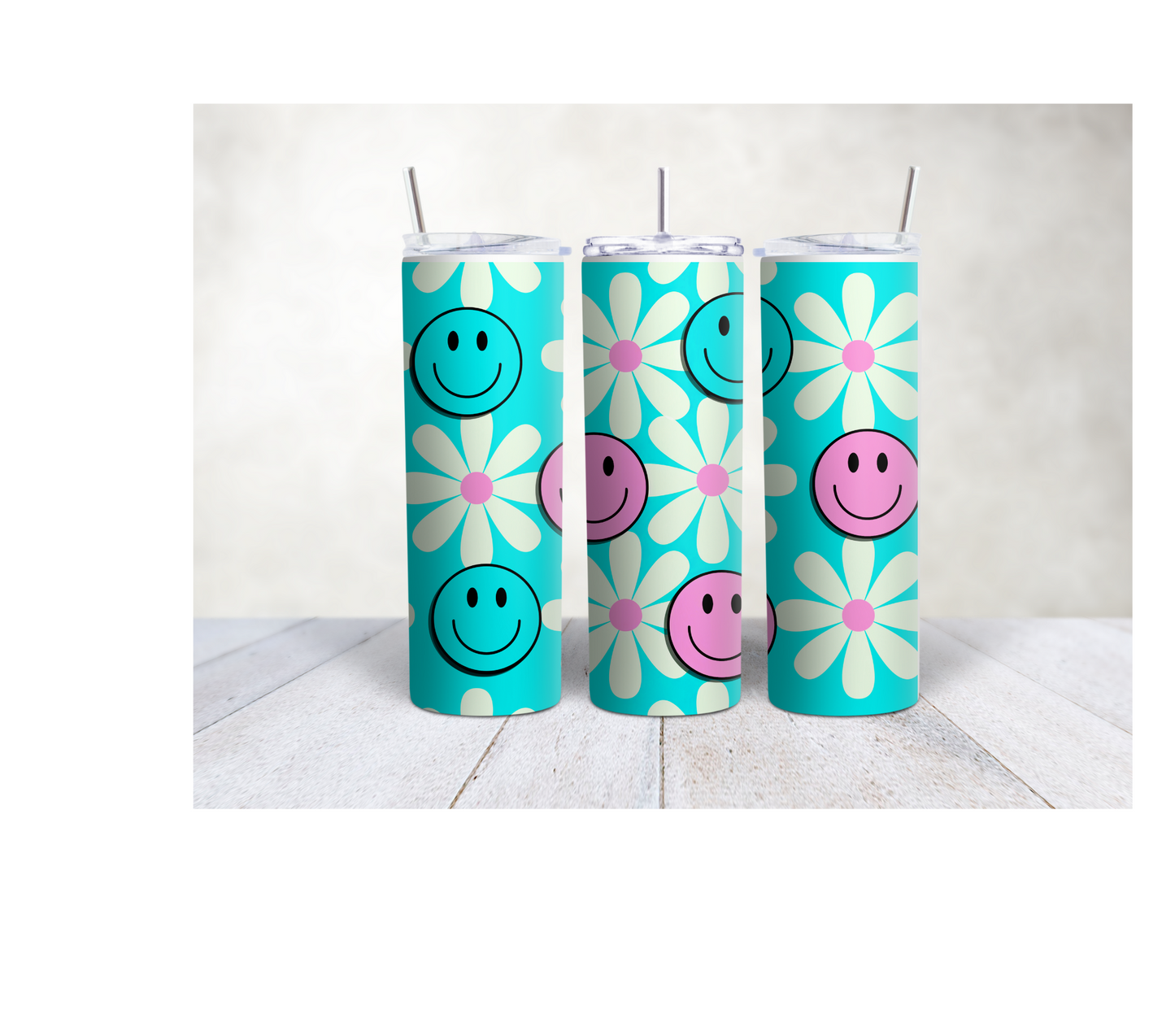 20oz Blue & Pink Smiley face tumbler