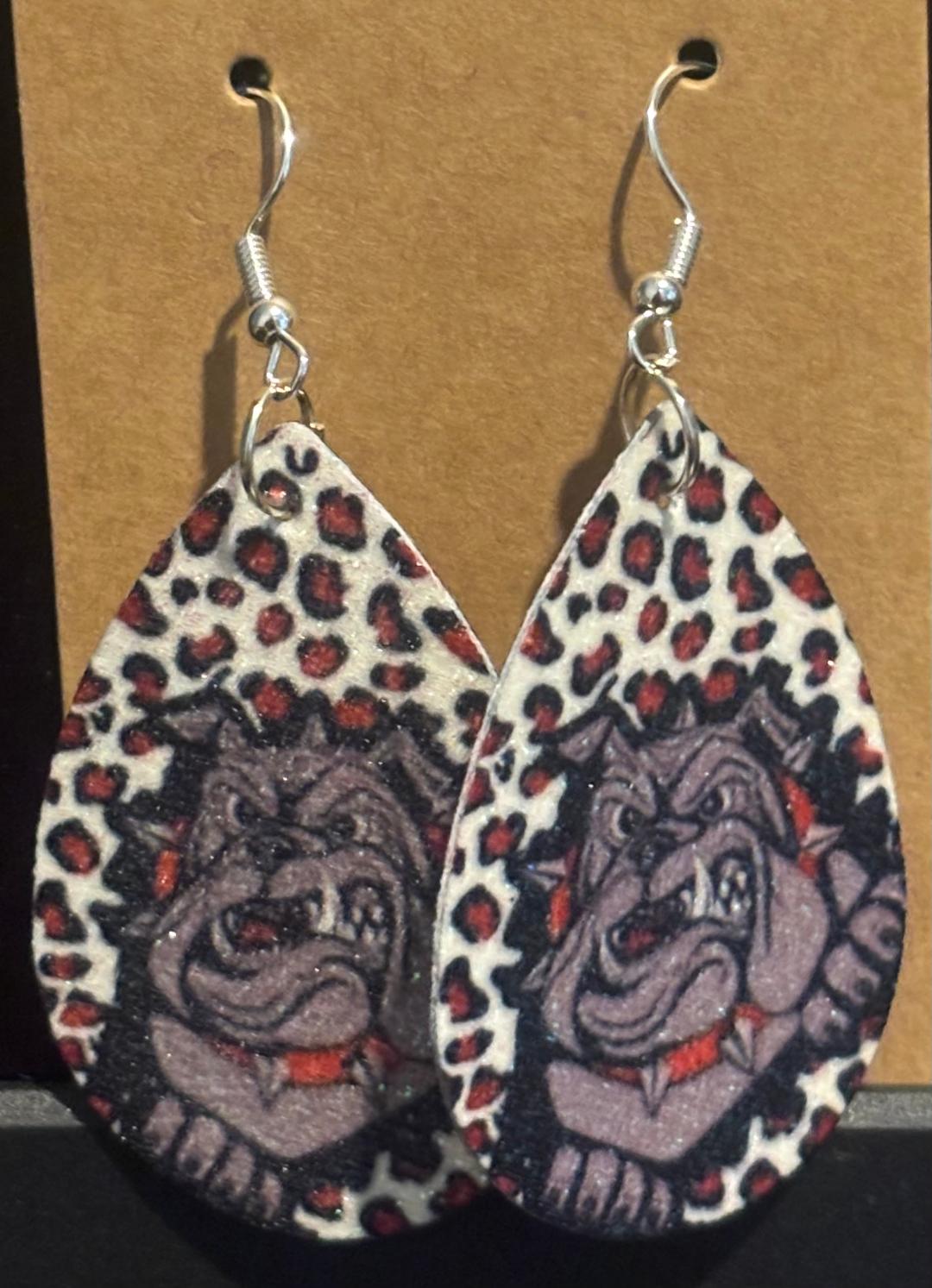 Bulldog earrings double sided faux leather glitter