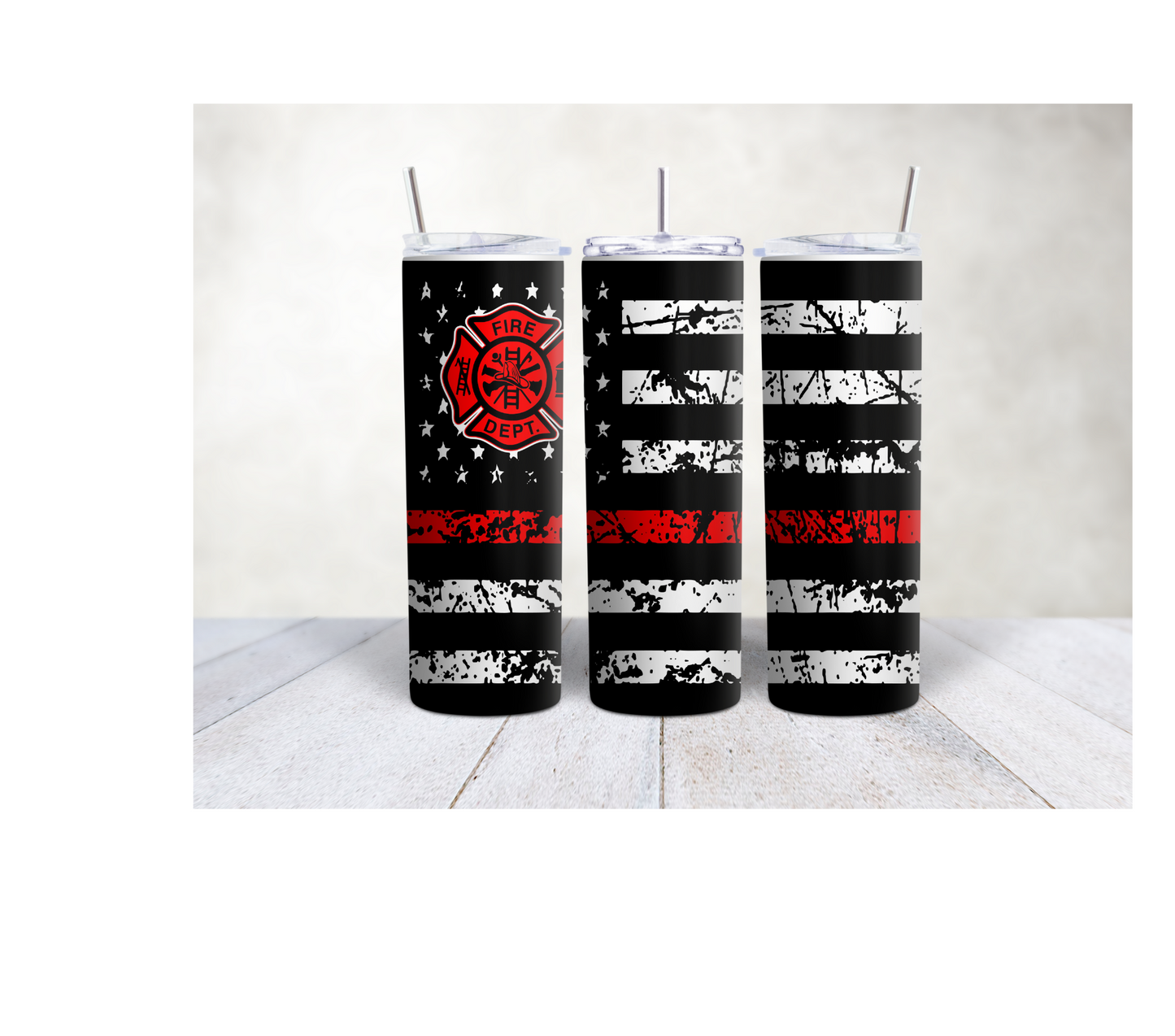 20oz Firefighter distressed red line tumbler