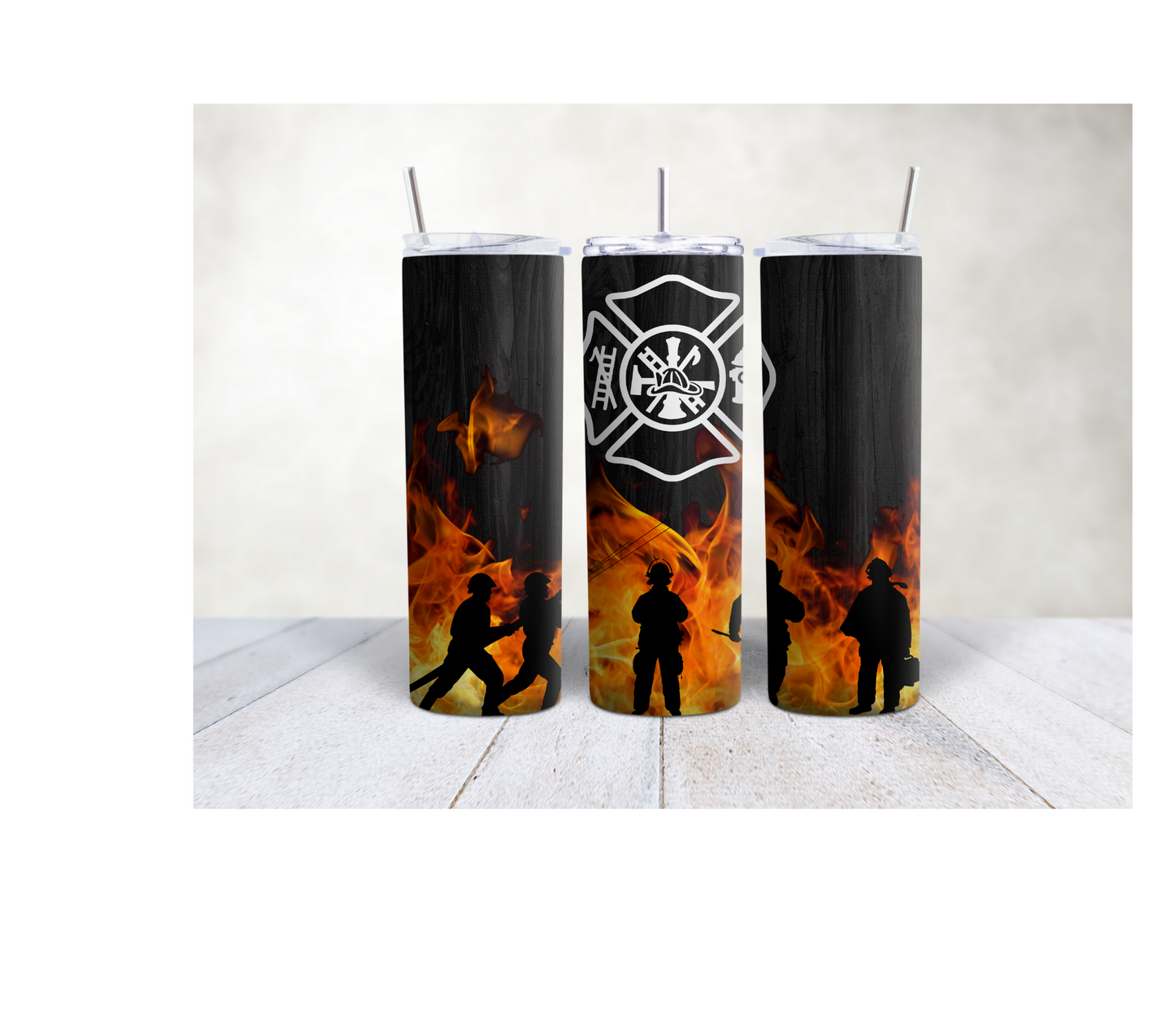 20oz Firefighter flames with shield tumbler