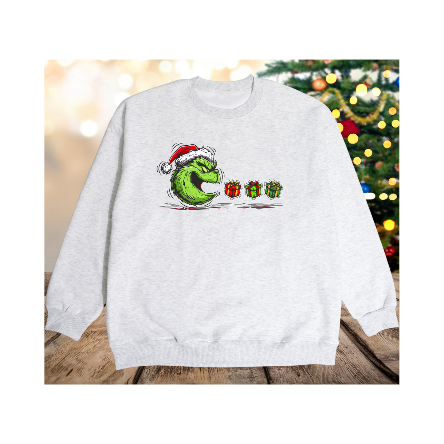 Grinch eating presents sweatshirt
