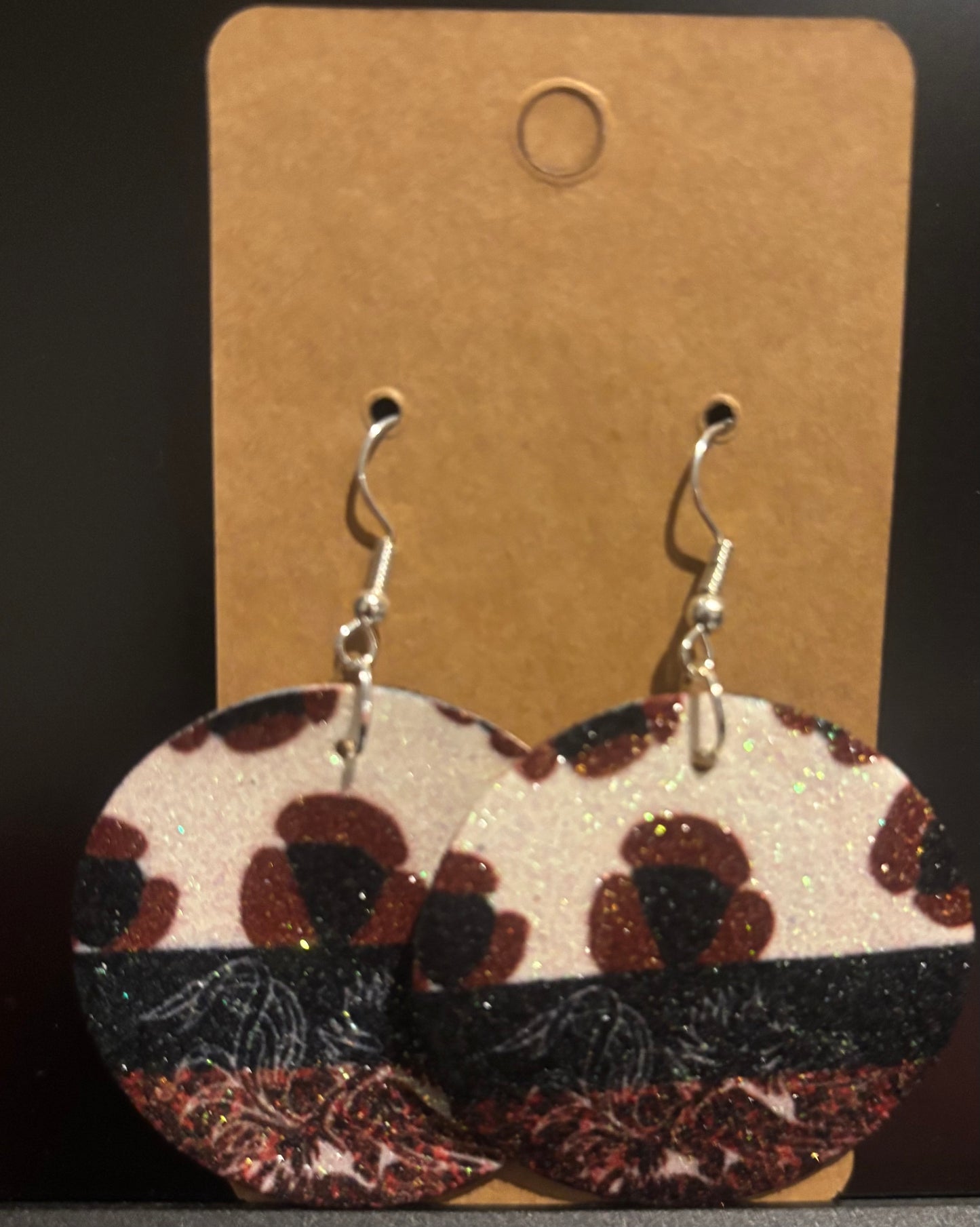 Earrings double sided faux leather round SC Gamecock football