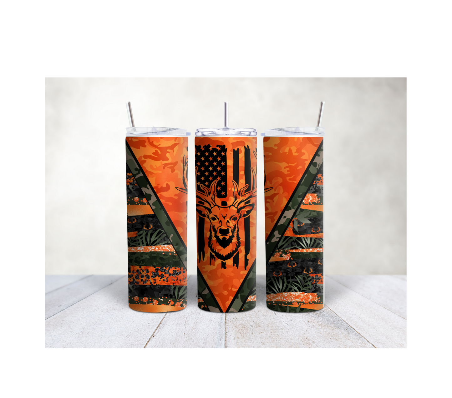 20oz Orange deer, camouflage & flag tumbler