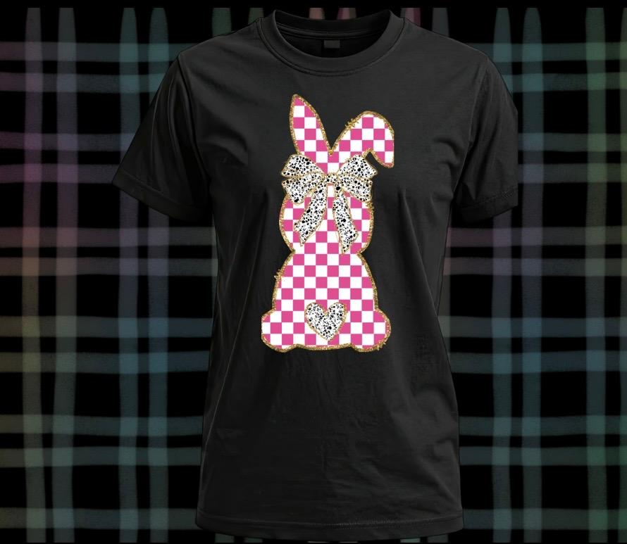 Easter Pink & White checkered bunny t- shirt