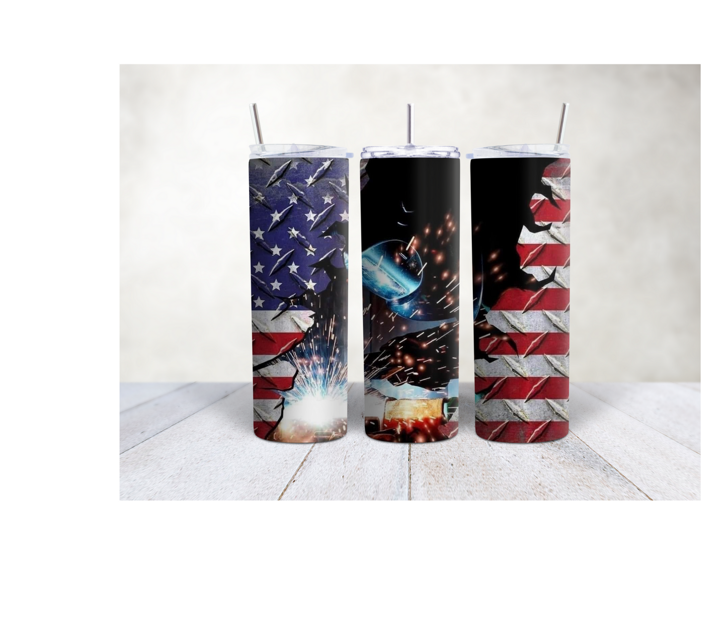 20oz Welder & American flag tumbler