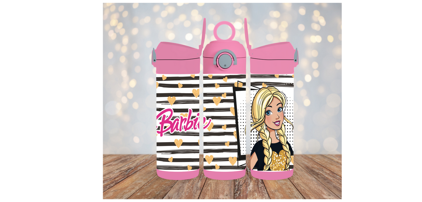 12oz kids Flip top waterbottle pink barbie