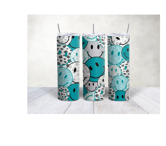 20oz Blue & Gray Smiley face tumbler