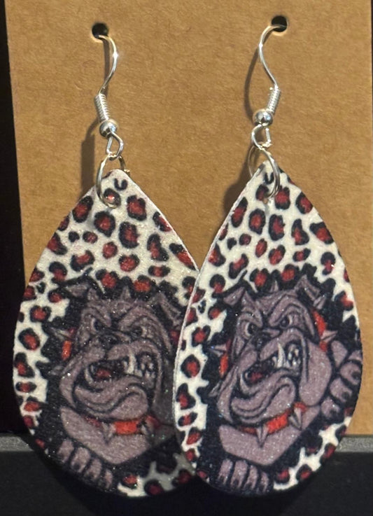 Bulldog earrings double sided faux leather glitter