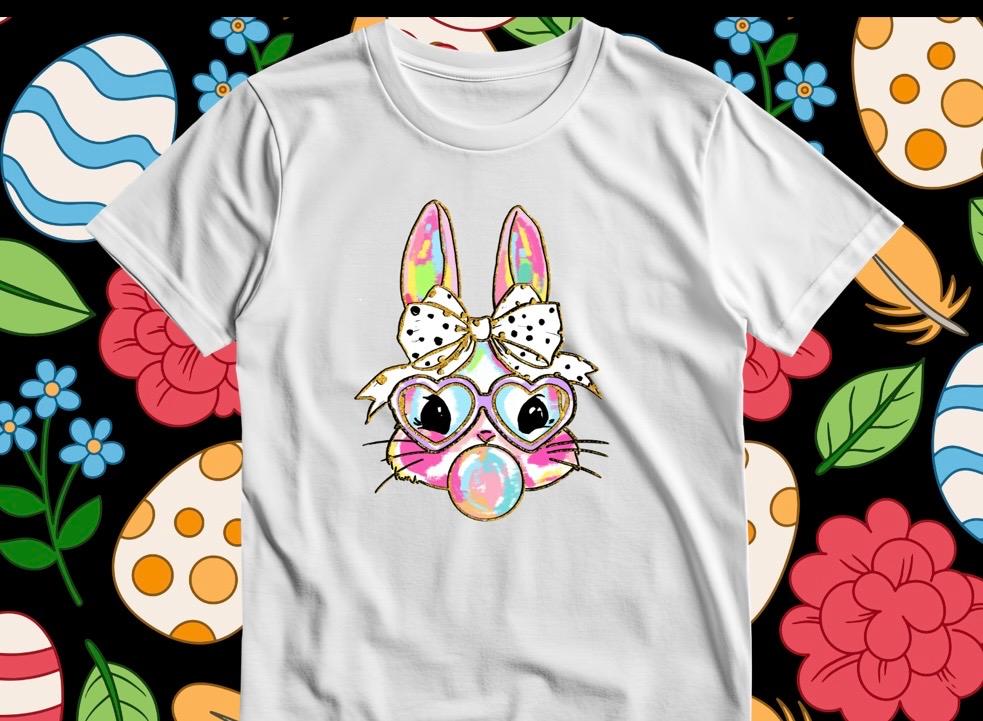 Girl Bunny blowing a bubble  Happy Easter T-Shirt