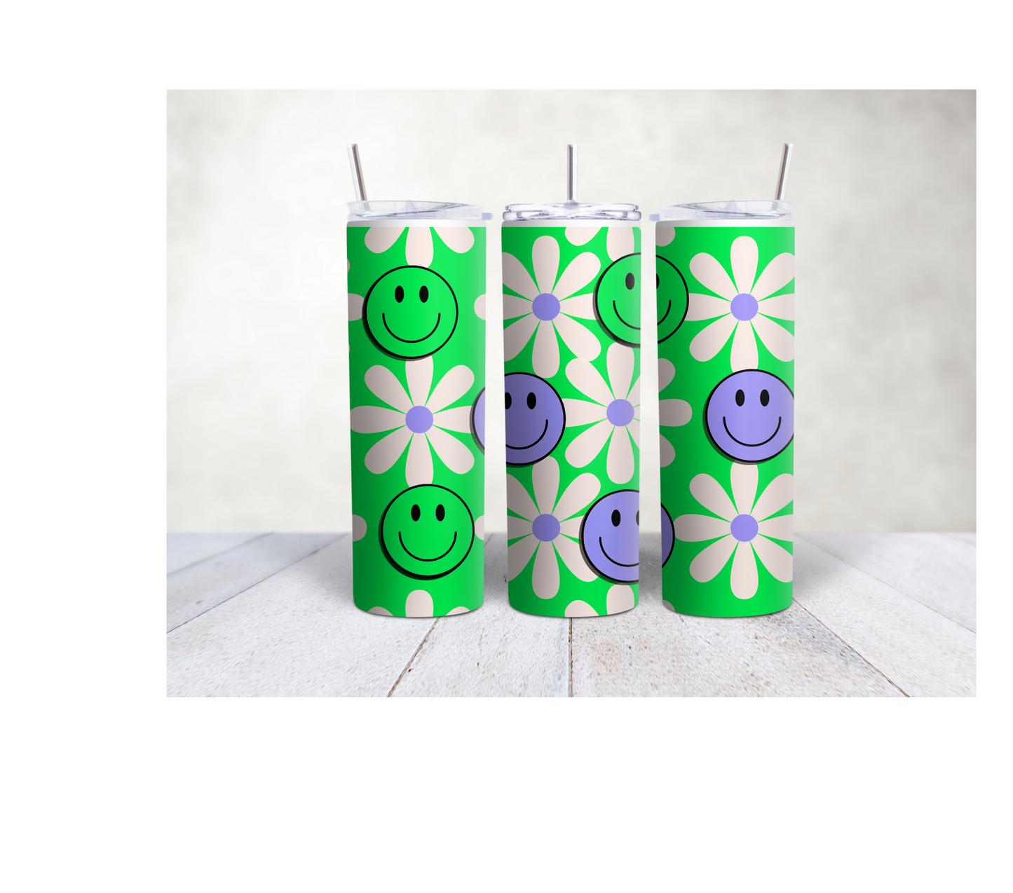 20oz Green & Purple Smiley face tumbler