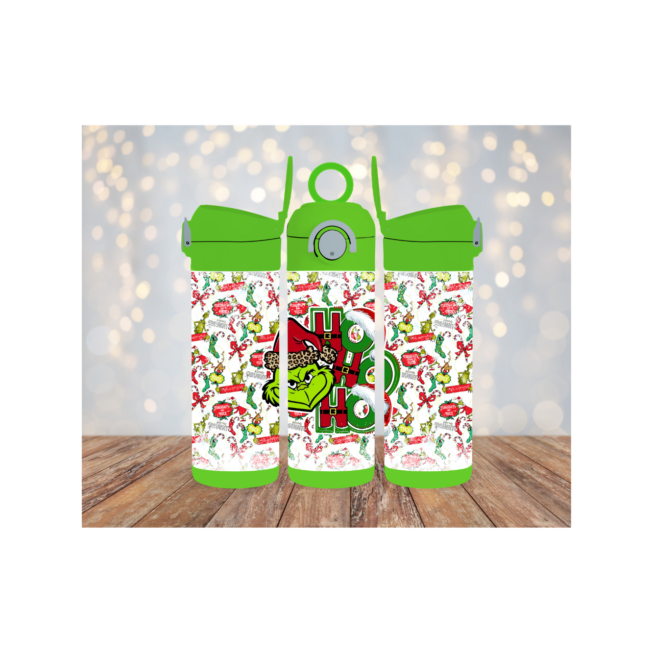 12oz kids Flip top waterbottle Christmas Grinch Ho Ho Ho