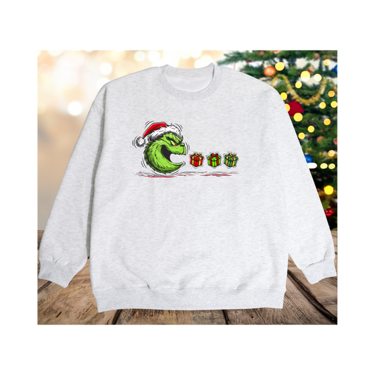 Grinch eating presents sweatshirt