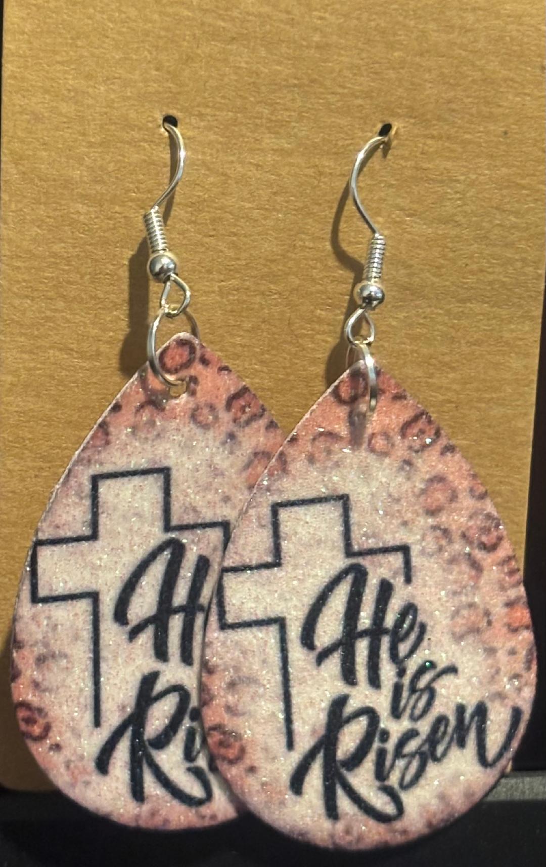 He is risen double sided faux leather glitter earrings