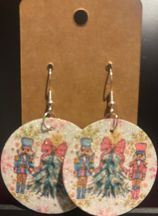 Earrings double sided faux leather round Christmas Nuttcracker