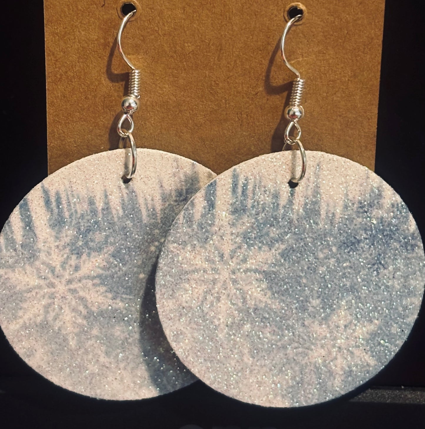 Snowflakes earrings double sided faux leather round