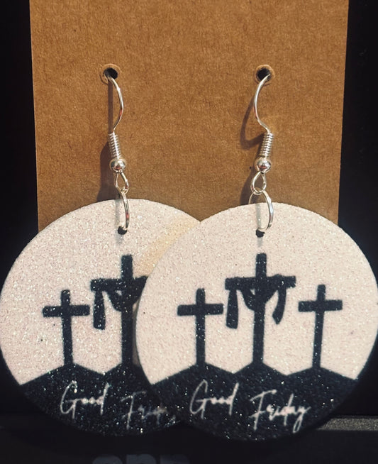 Good Friday earrings double sided faux leather round