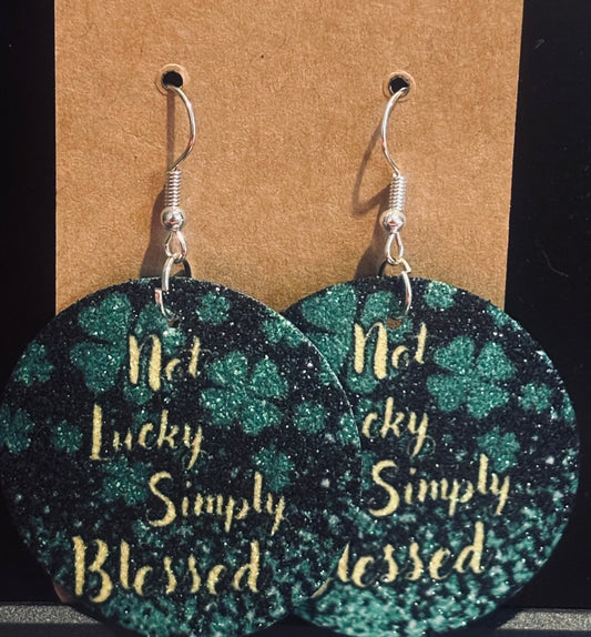 Not lucky simply blessed earrings double sided faux leather round