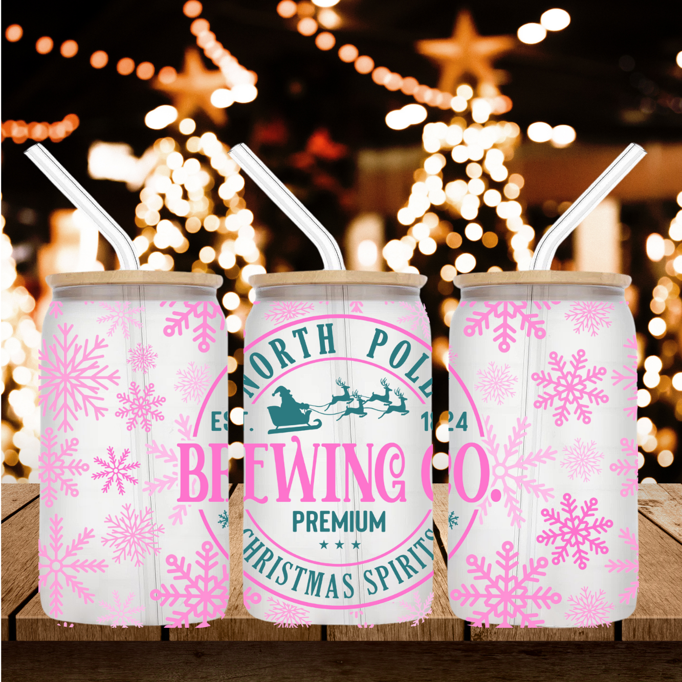 16oz Glass tumbler Christmas North Pole Brewing