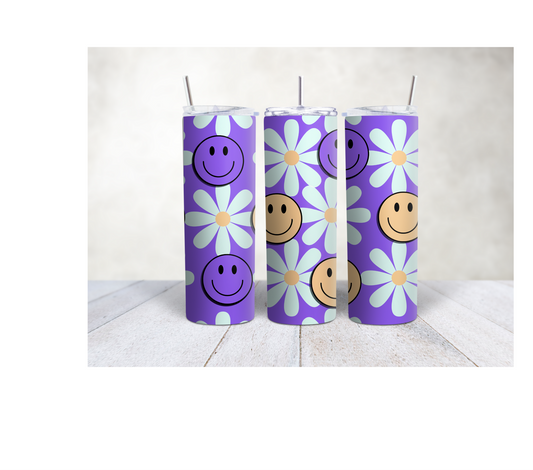 20oz Purple & Yellow Smiley face tumbler