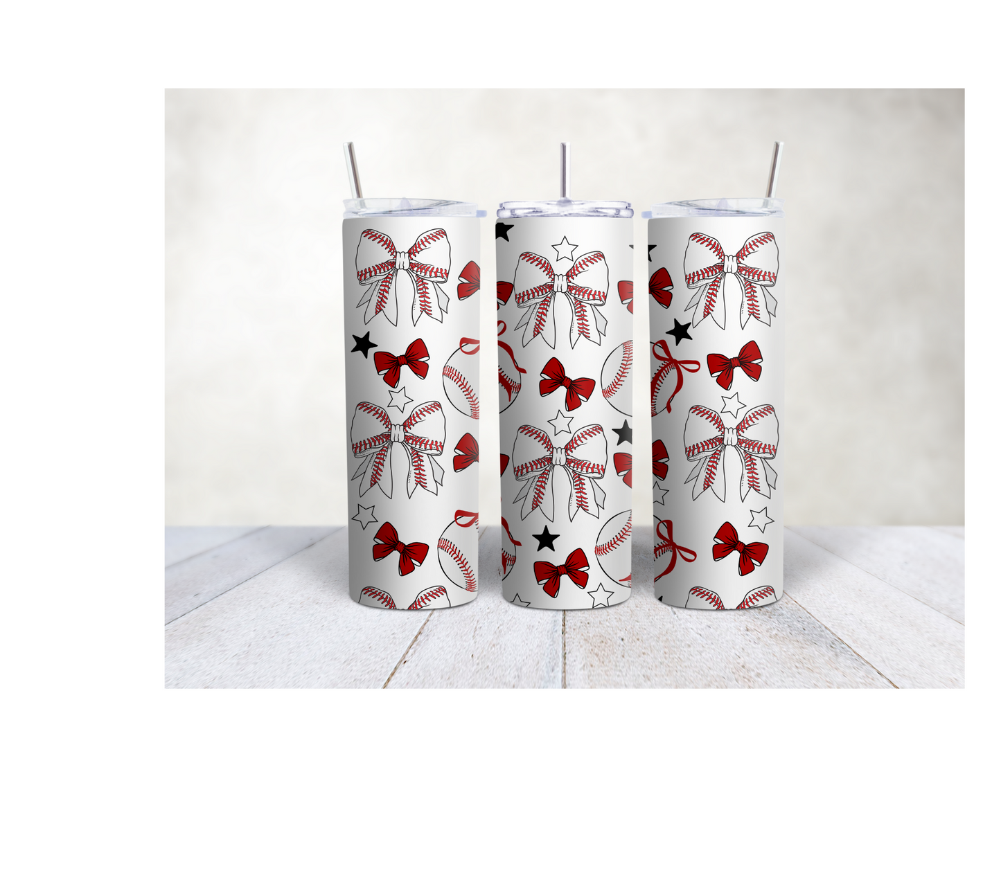 20oz Baseball and bows tumbler