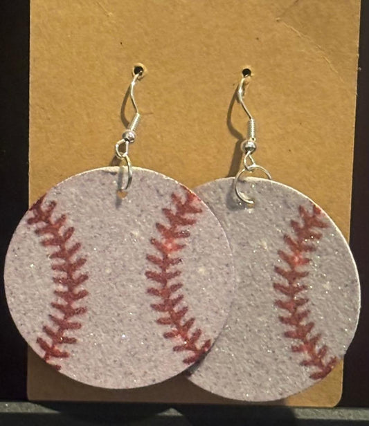 Baseball round faux leather glitter earrings double sided