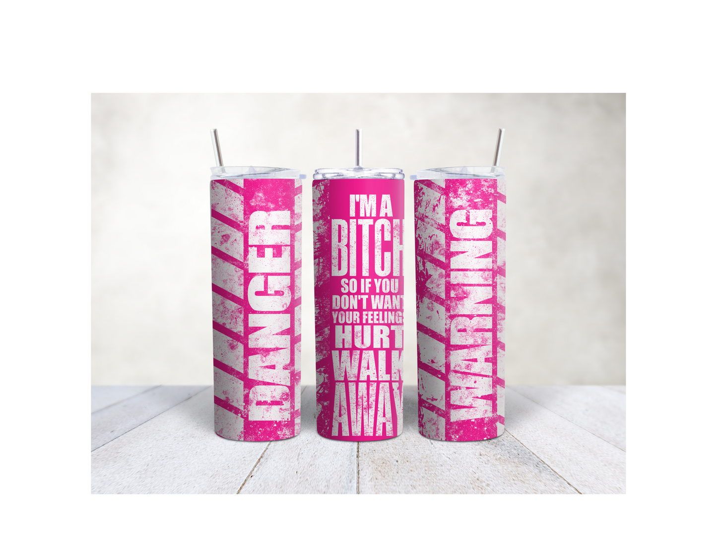 20oz Danger leave me alone tumbler pink