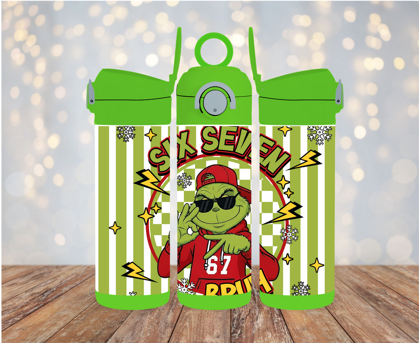12oz kids Flip top waterbottle Grinch 6 7